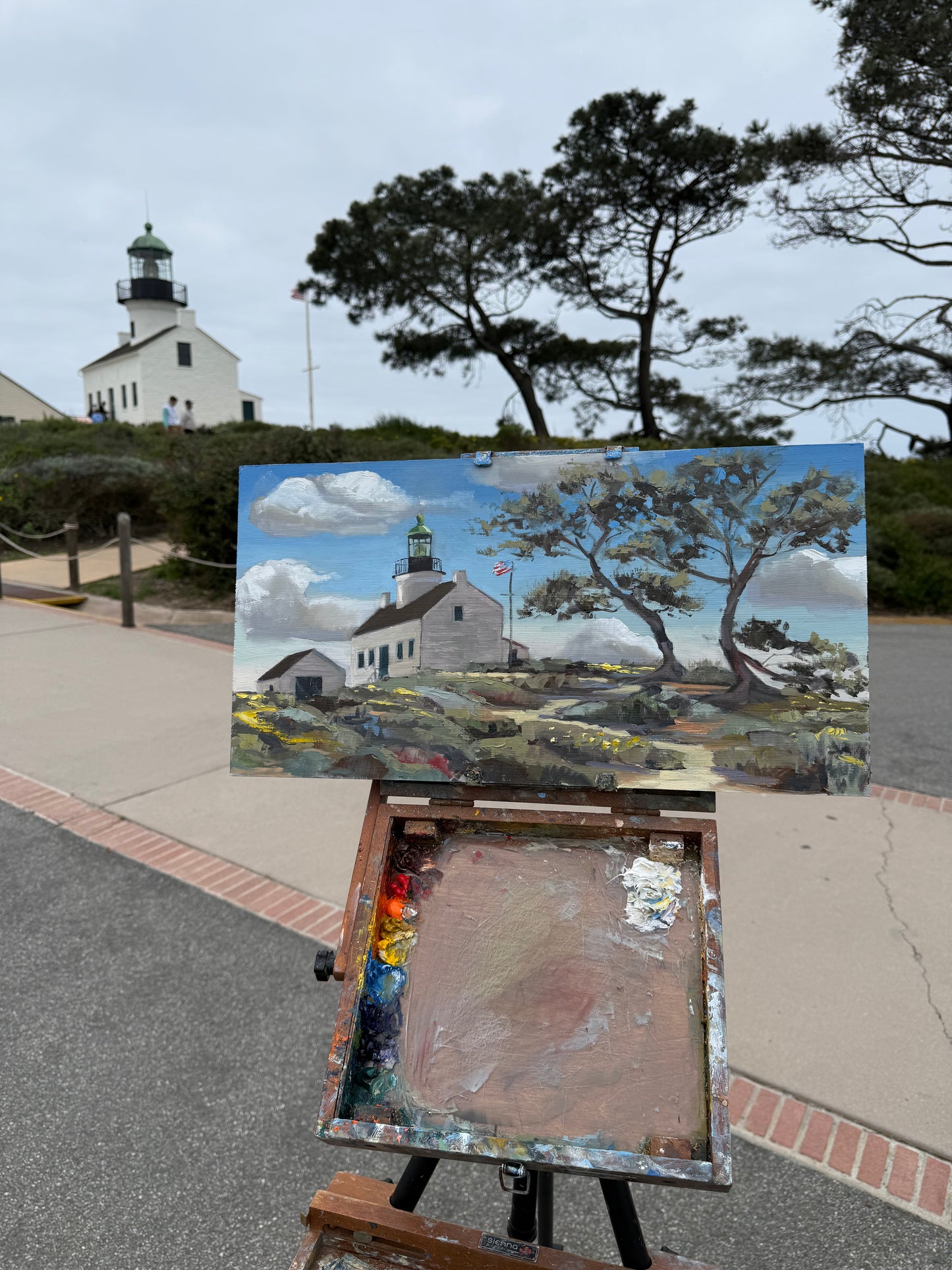 Point Loma lighthouse with spring flowers
