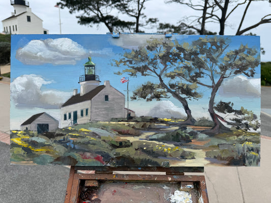Point Loma lighthouse with spring flowers